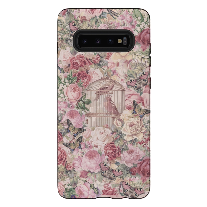Galaxy S10 plus StrongFit Nostalgic Flowers With Birdcage by Andrea Haase