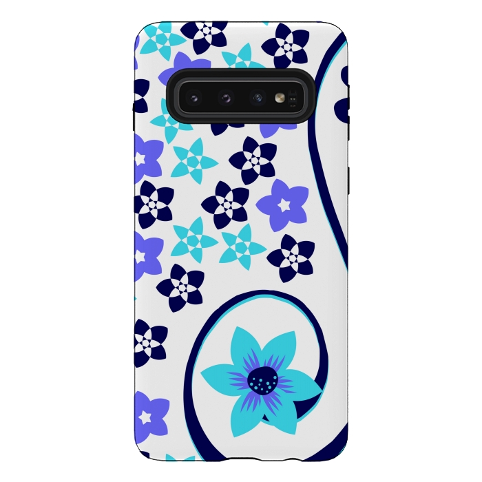 Galaxy S10 StrongFit blue floral pattern 2 by MALLIKA