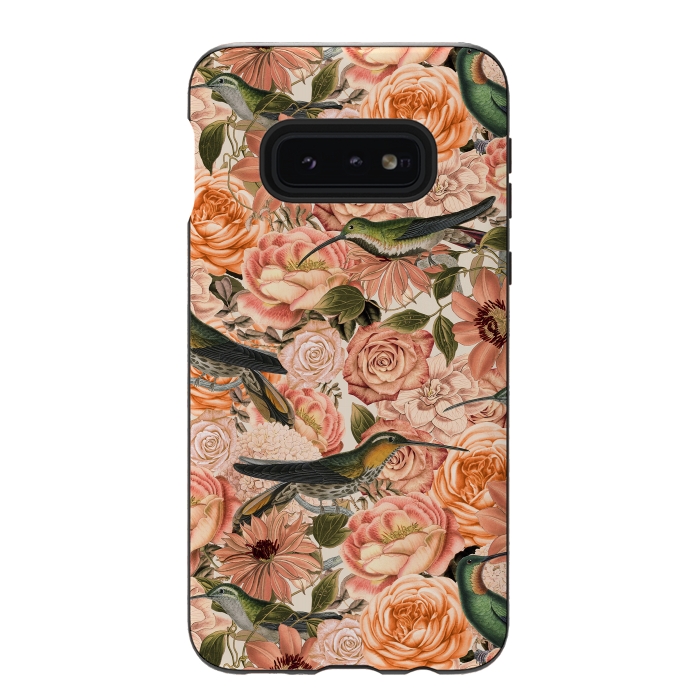 Galaxy S10e StrongFit Vintage Flower And Hummingbird Pattern by Andrea Haase