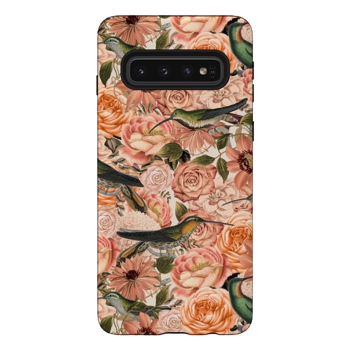 Galaxy S10 StrongFit Vintage Flower And Hummingbird Pattern by Andrea Haase