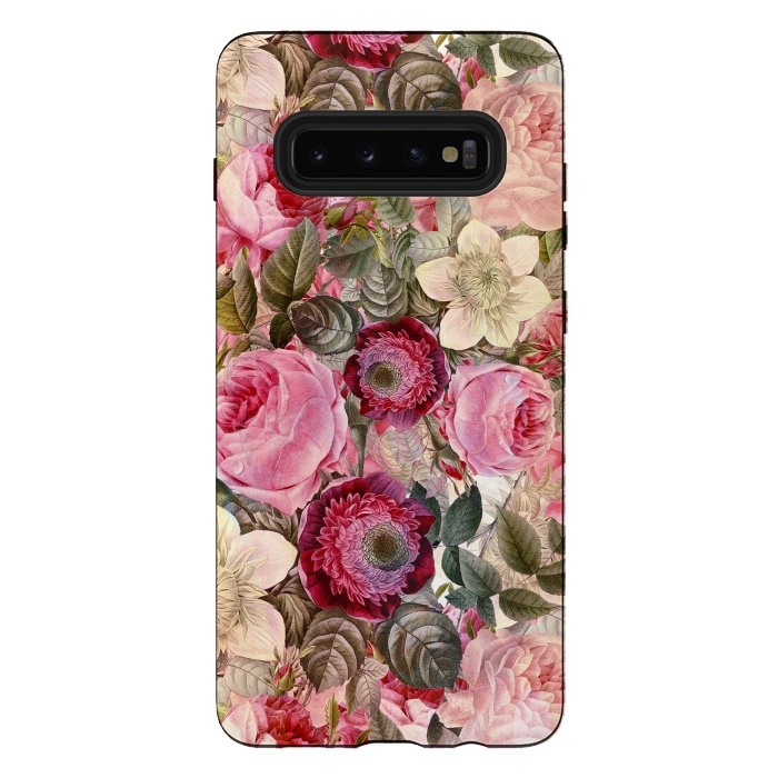 Galaxy S10 plus StrongFit Pink Vintage Flower Pattern by  Utart