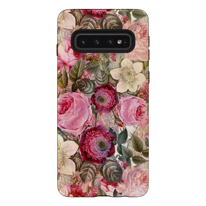 Galaxy S10 StrongFit Pink Vintage Flower Pattern by  Utart