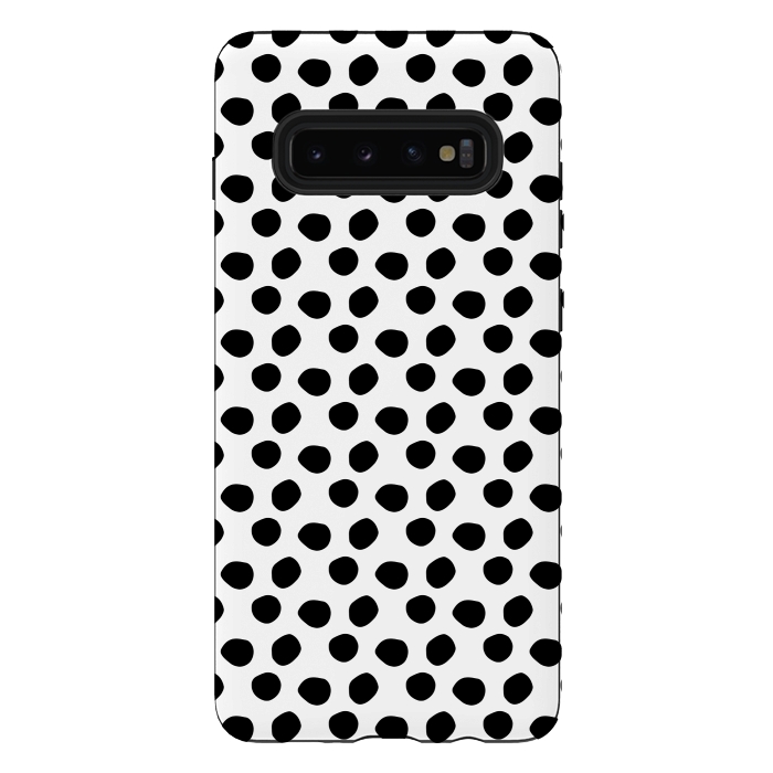 Galaxy S10 plus StrongFit Hand drawn black polka dots on white by DaDo ART