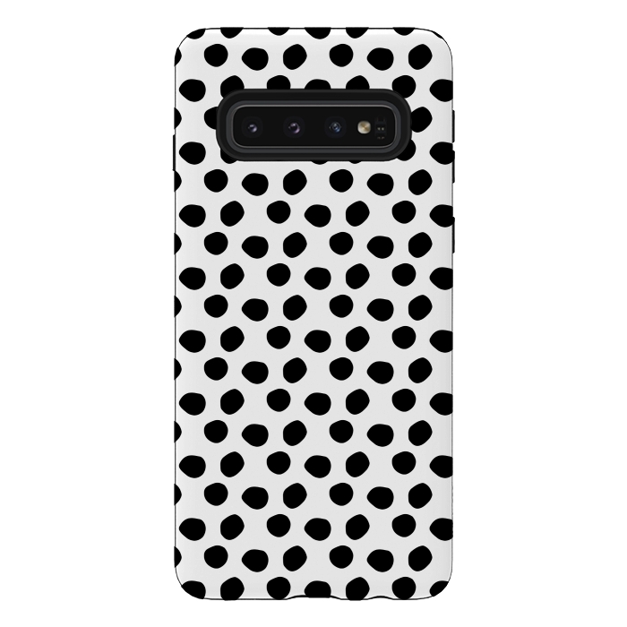 Galaxy S10 StrongFit Hand drawn black polka dots on white by DaDo ART