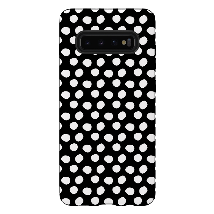 Galaxy S10 plus StrongFit Hand drawn white polka dots on black by DaDo ART