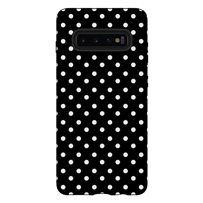 Galaxy S10 plus StrongFit Cute little white polka dots on black by DaDo ART