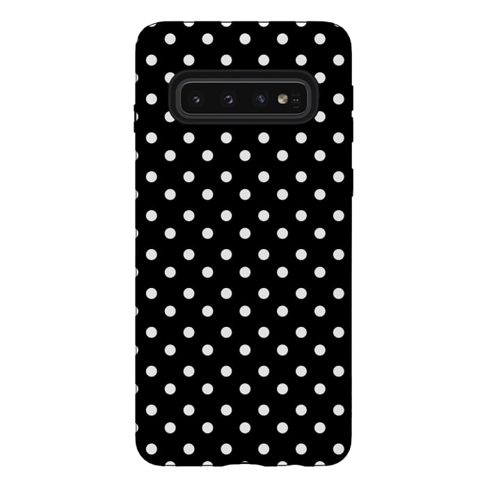 Galaxy S10 StrongFit Cute little white polka dots on black by DaDo ART
