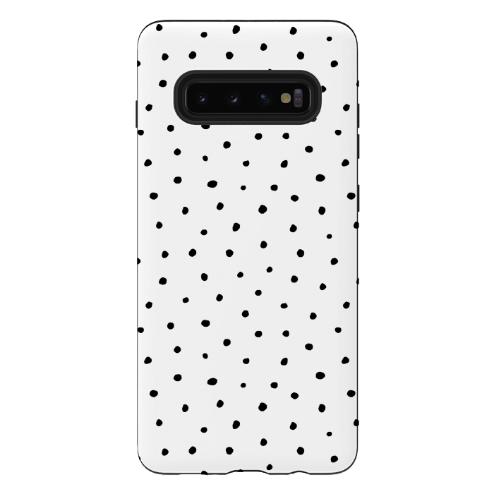 Galaxy S10 plus StrongFit Hand drawn little black polka dots on white by DaDo ART