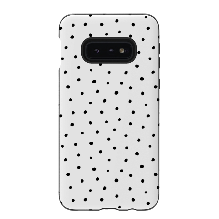 Galaxy S10e StrongFit Hand drawn little black polka dots on white by DaDo ART