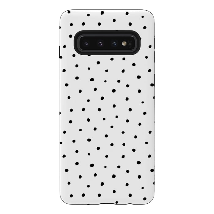 Galaxy S10 StrongFit Hand drawn little black polka dots on white by DaDo ART