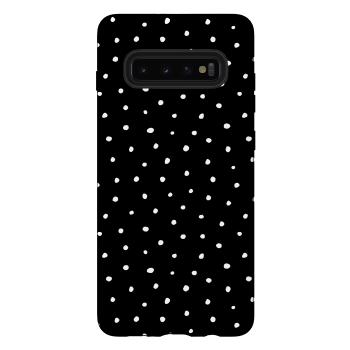 Galaxy S10 plus StrongFit Hand drawn little white polka dots on black by DaDo ART
