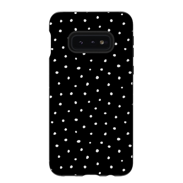 Galaxy S10e StrongFit Hand drawn little white polka dots on black by DaDo ART
