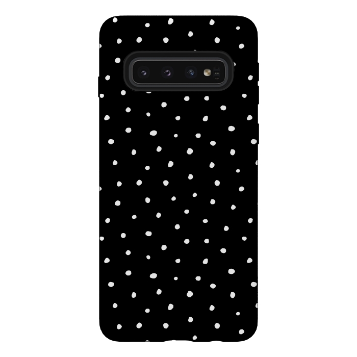 Galaxy S10 StrongFit Hand drawn little white polka dots on black by DaDo ART