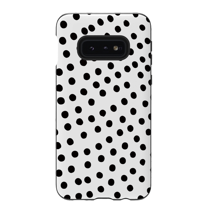 Galaxy S10e StrongFit Drunk black polka dots on white by DaDo ART