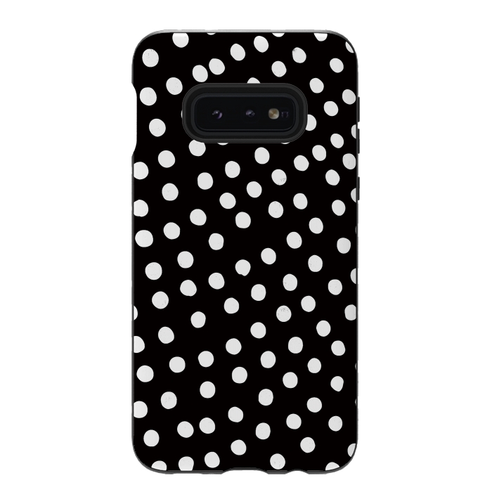 Galaxy S10e StrongFit Drunk little white polka dots on black  by DaDo ART