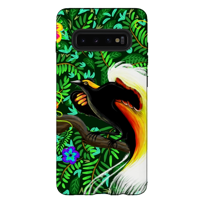 Galaxy S10 plus StrongFit Paradise Bird Fire Feathers   by BluedarkArt
