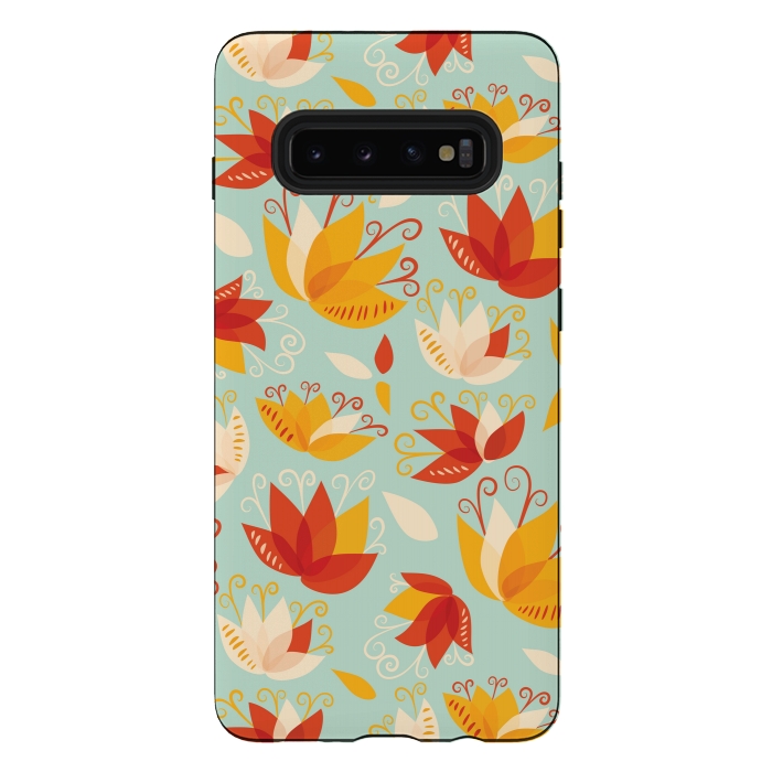 Galaxy S10 plus StrongFit Whimsical Abstract Colorful Lily Floral Pattern by Boriana Giormova