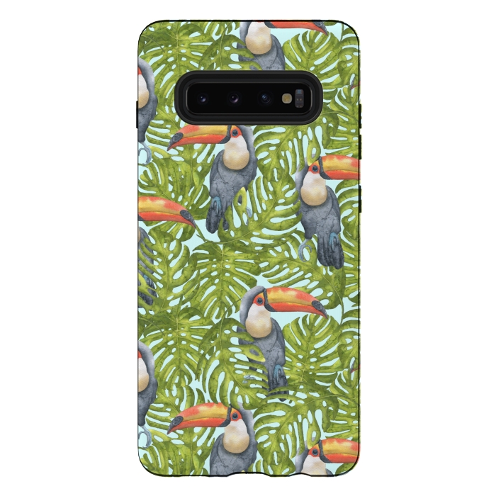 Galaxy S10 plus StrongFit Monstera Birds by Creativeaxle