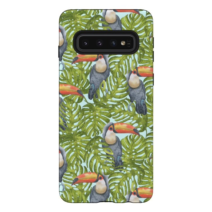 Galaxy S10 StrongFit Monstera Birds by Creativeaxle