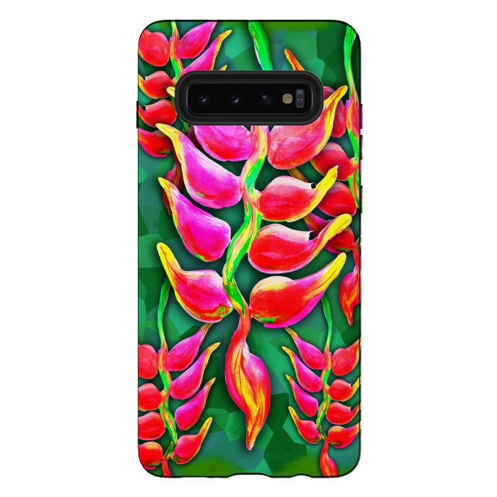 Galaxy S10 plus StrongFit Exotic Flowers Heliconia Pendula Bright Red  by BluedarkArt