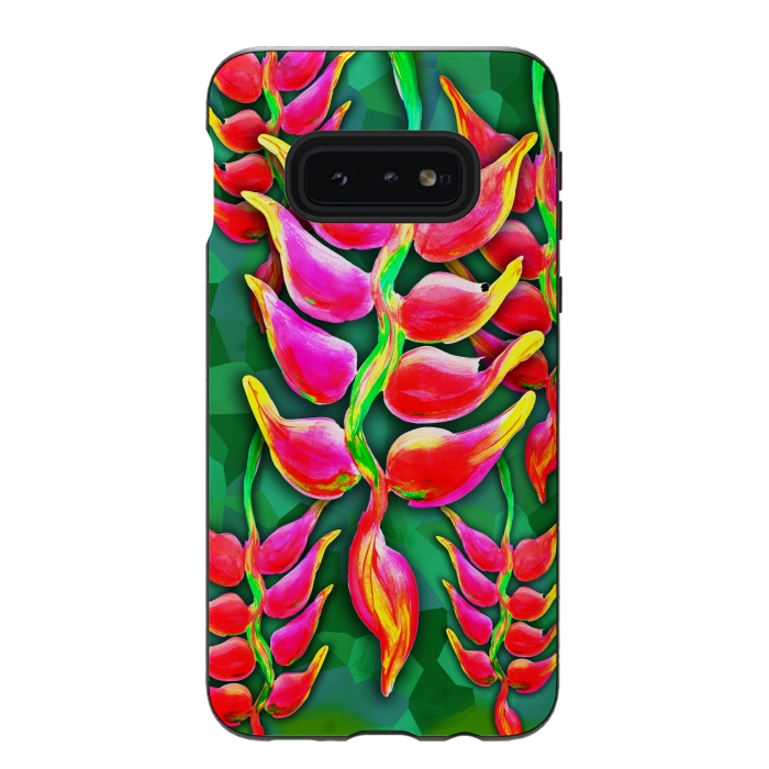 Galaxy S10e StrongFit Exotic Flowers Heliconia Pendula Bright Red  by BluedarkArt