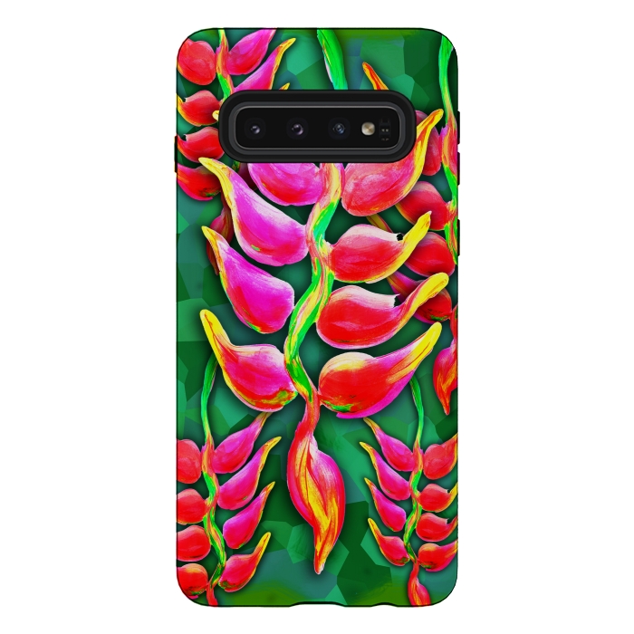 Galaxy S10 StrongFit Exotic Flowers Heliconia Pendula Bright Red  by BluedarkArt