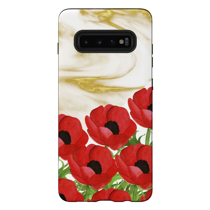 Galaxy S10 plus StrongFit Red Flowers on Marbel by Rossy Villarreal