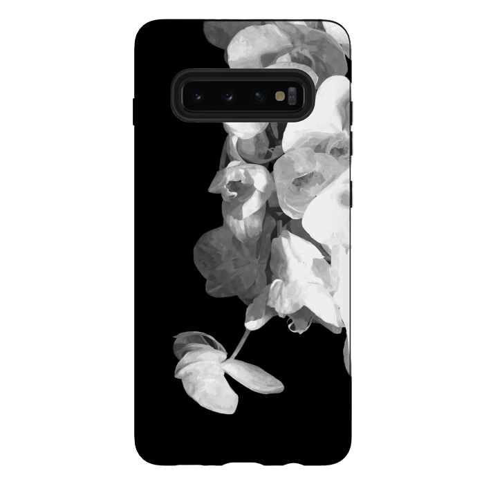 Galaxy S10 plus StrongFit White Orchids Black Background by Alemi