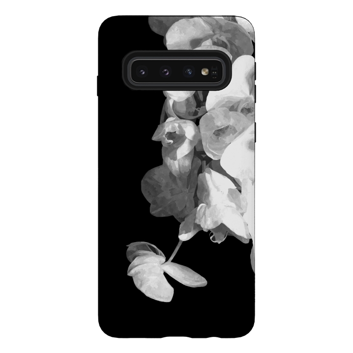 Galaxy S10 StrongFit White Orchids Black Background by Alemi