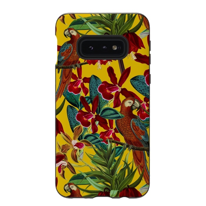 Galaxy S10e StrongFit Parrots in tropical flower jungle by  Utart