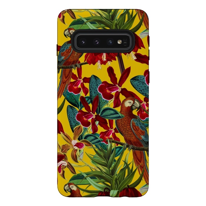Galaxy S10 StrongFit Parrots in tropical flower jungle by  Utart