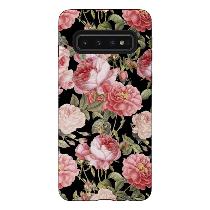 Galaxy S10 StrongFit Bridal Roses Pattern on Black by  Utart