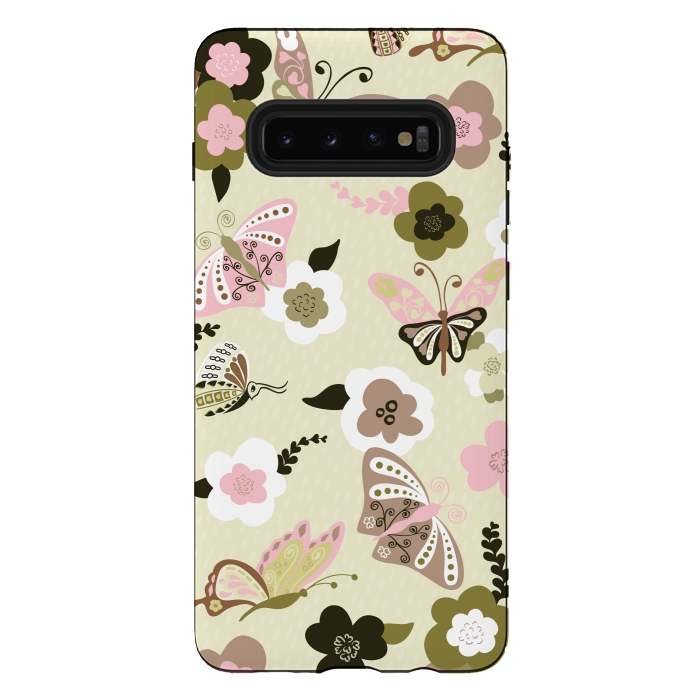 Galaxy S10 plus StrongFit Beautiful Butterflies on Mint Green by Paula Ohreen