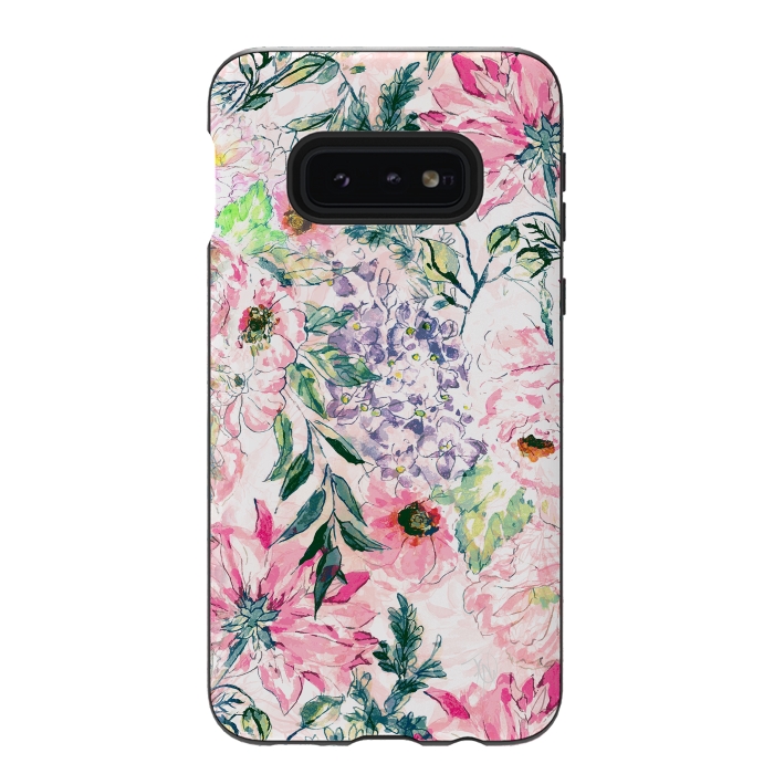 Galaxy S10e StrongFit Boho chic watercolor pink floral hand paint by InovArts