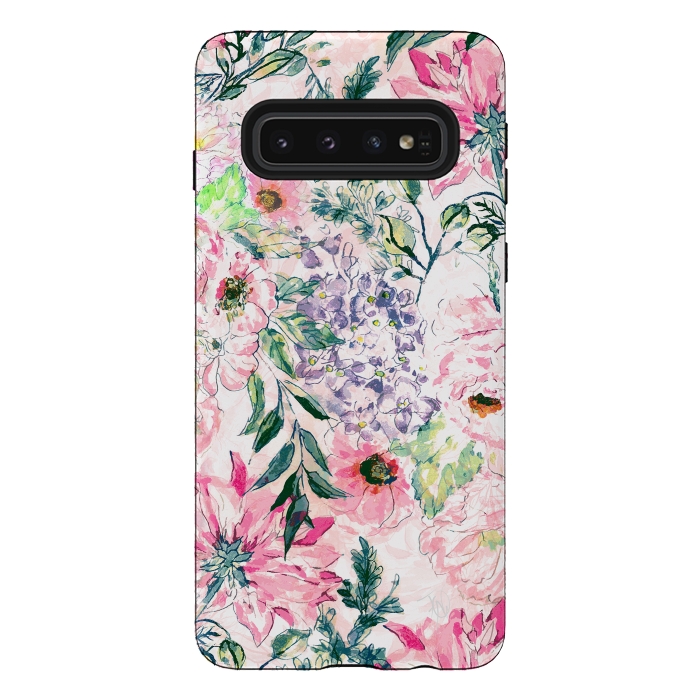 Galaxy S10 StrongFit Boho chic watercolor pink floral hand paint by InovArts