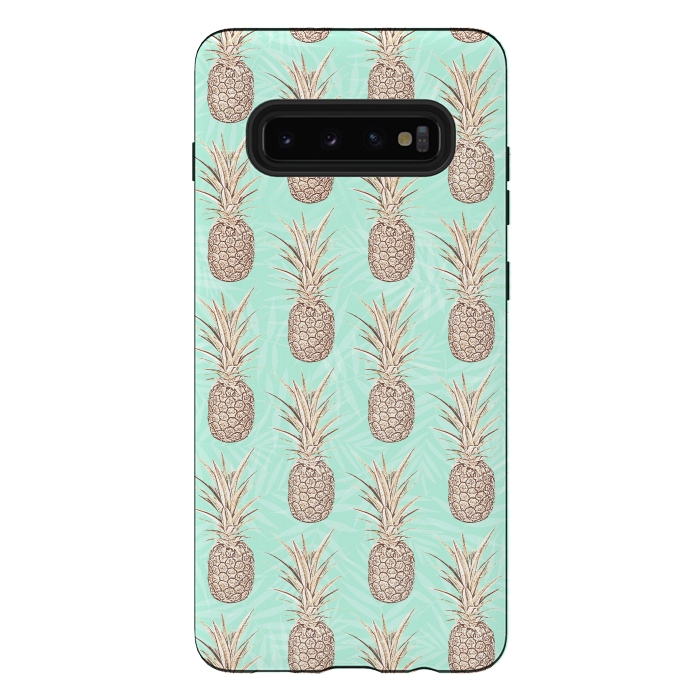 Galaxy S10 plus StrongFit Golden and mint pineapples pattern by InovArts
