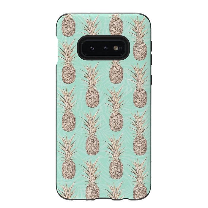 Galaxy S10e StrongFit Golden and mint pineapples pattern by InovArts