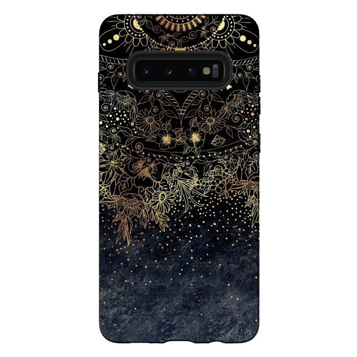 Galaxy S10 plus StrongFit Stylish Gold floral mandala and confetti by InovArts