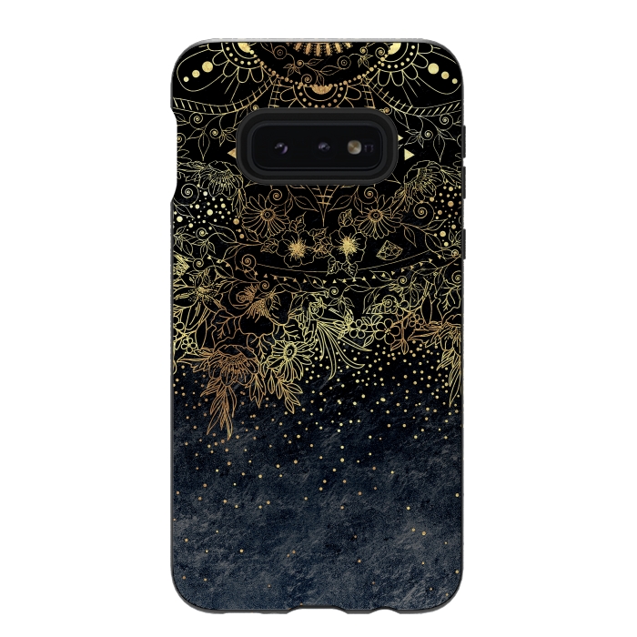 Galaxy S10e StrongFit Stylish Gold floral mandala and confetti by InovArts
