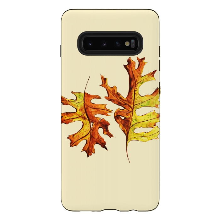 Galaxy S10 plus StrongFit Ink Watercolor Painted Autumn Leaves Nature Lover by Boriana Giormova