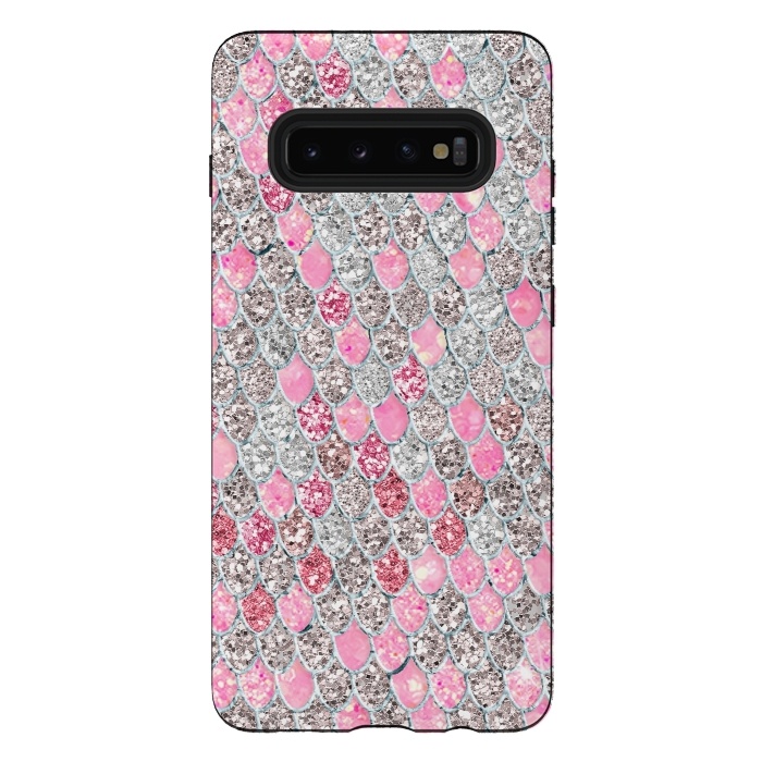 Galaxy S10 plus StrongFit Rose Gold and Silver Sparkling Mermaid Scales  by  Utart