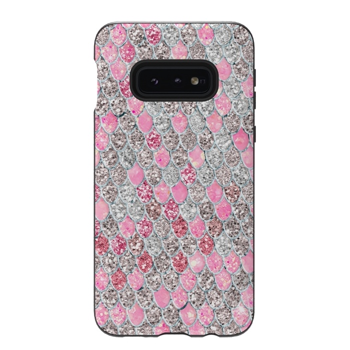 Galaxy S10e StrongFit Rose Gold and Silver Sparkling Mermaid Scales  by  Utart