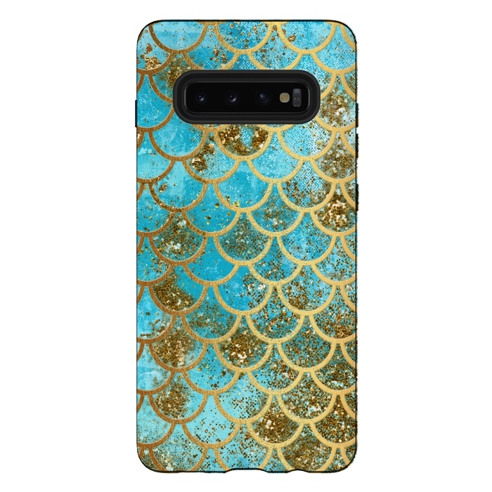 Galaxy S10 plus StrongFit Blue, Glitter and Gold Mermaid Scales by  Utart