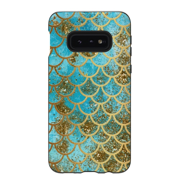 Galaxy S10e StrongFit Blue, Glitter and Gold Mermaid Scales by  Utart
