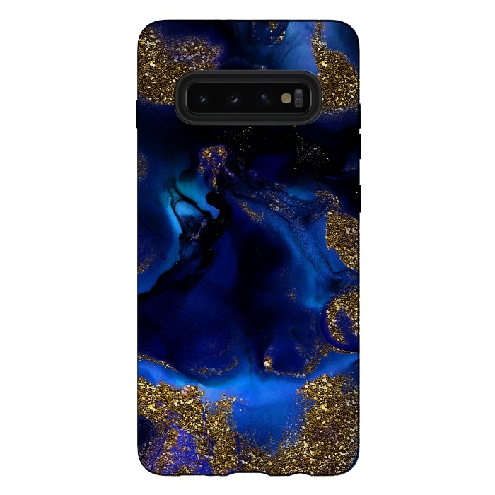 Galaxy S10 plus StrongFit Indigo Blue and Gold Glitter Marble by  Utart