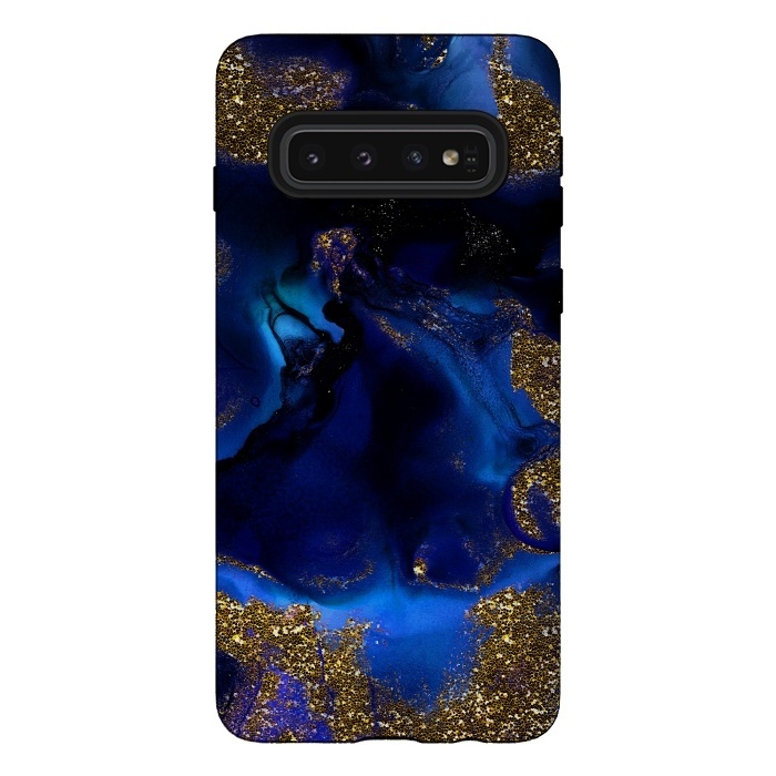 Galaxy S10 StrongFit Indigo Blue and Gold Glitter Marble by  Utart