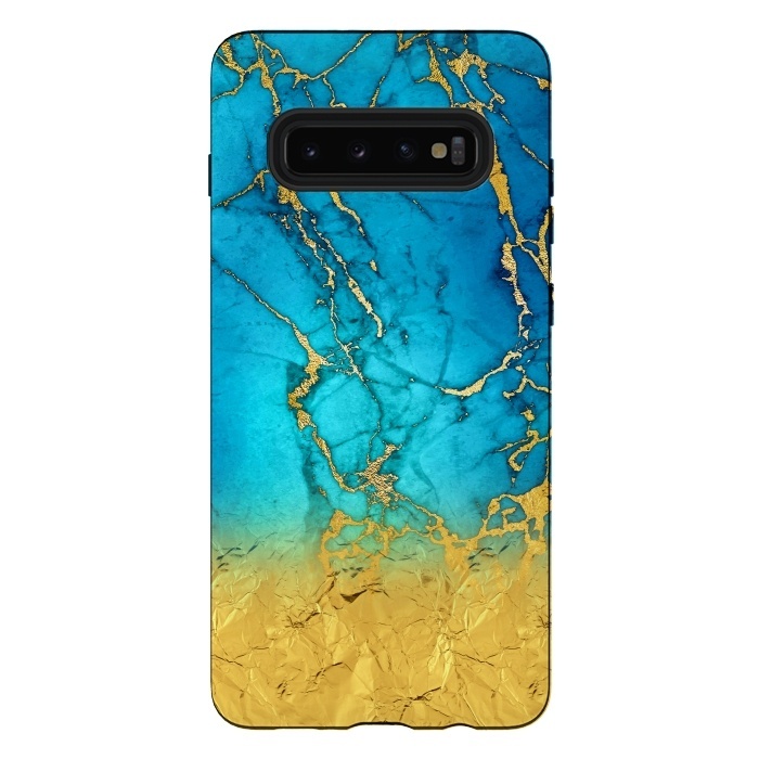 Galaxy S10 plus StrongFit Sea Blue and Sun Gold Marble and Glitter by  Utart