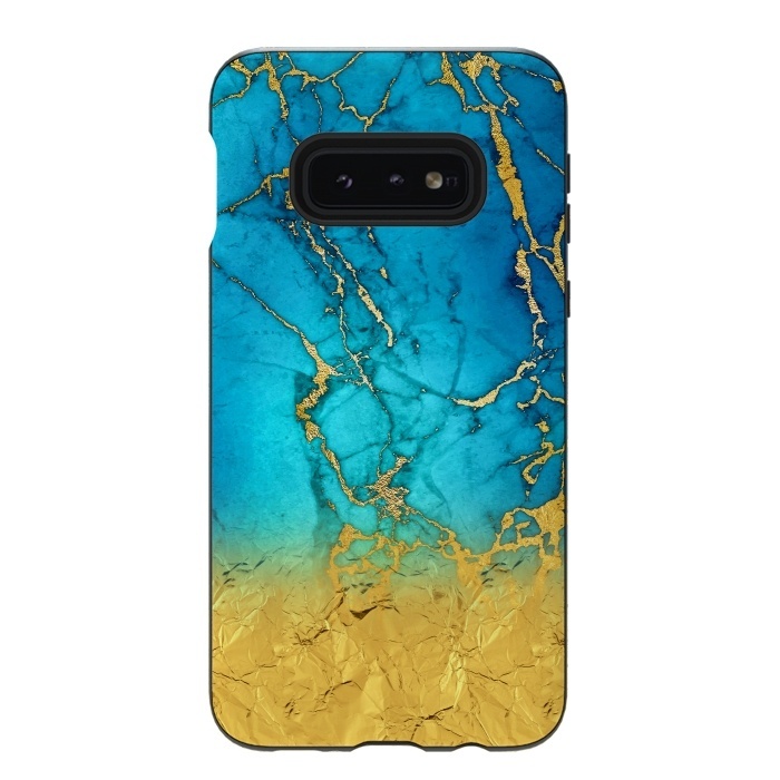 Galaxy S10e StrongFit Sea Blue and Sun Gold Marble and Glitter by  Utart