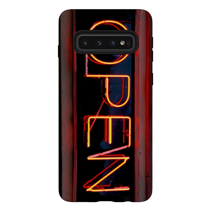 Galaxy S10 StrongFit Neon Sign Word Open by Andrea Haase