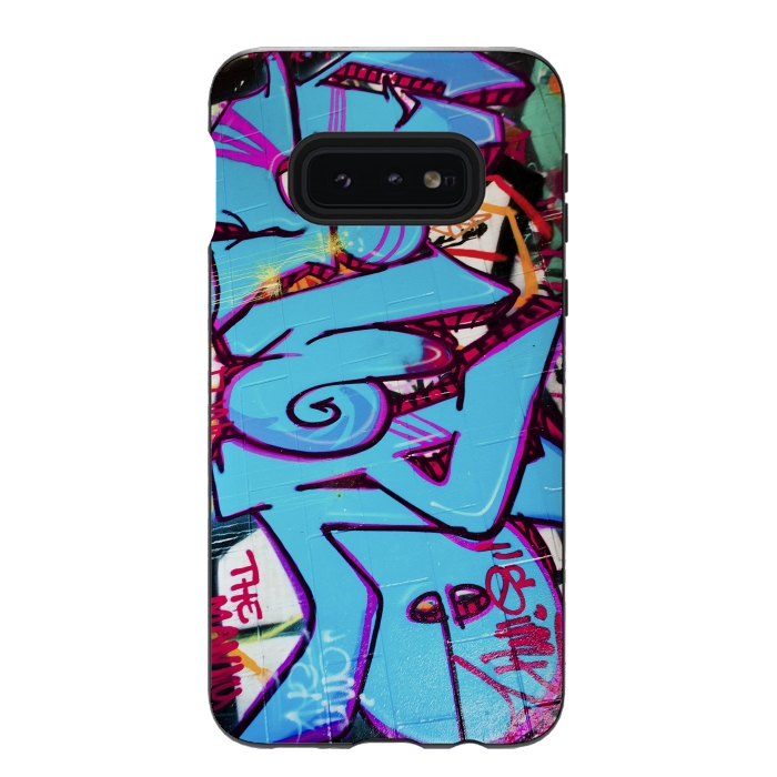 Galaxy S10e StrongFit Blue Graffiti Tag by Andrea Haase